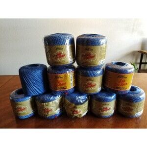 Lot 11x JP Coats Crochet Mercerized Cotton Knit-Cro-Sheen True Blue 150 Yds Each